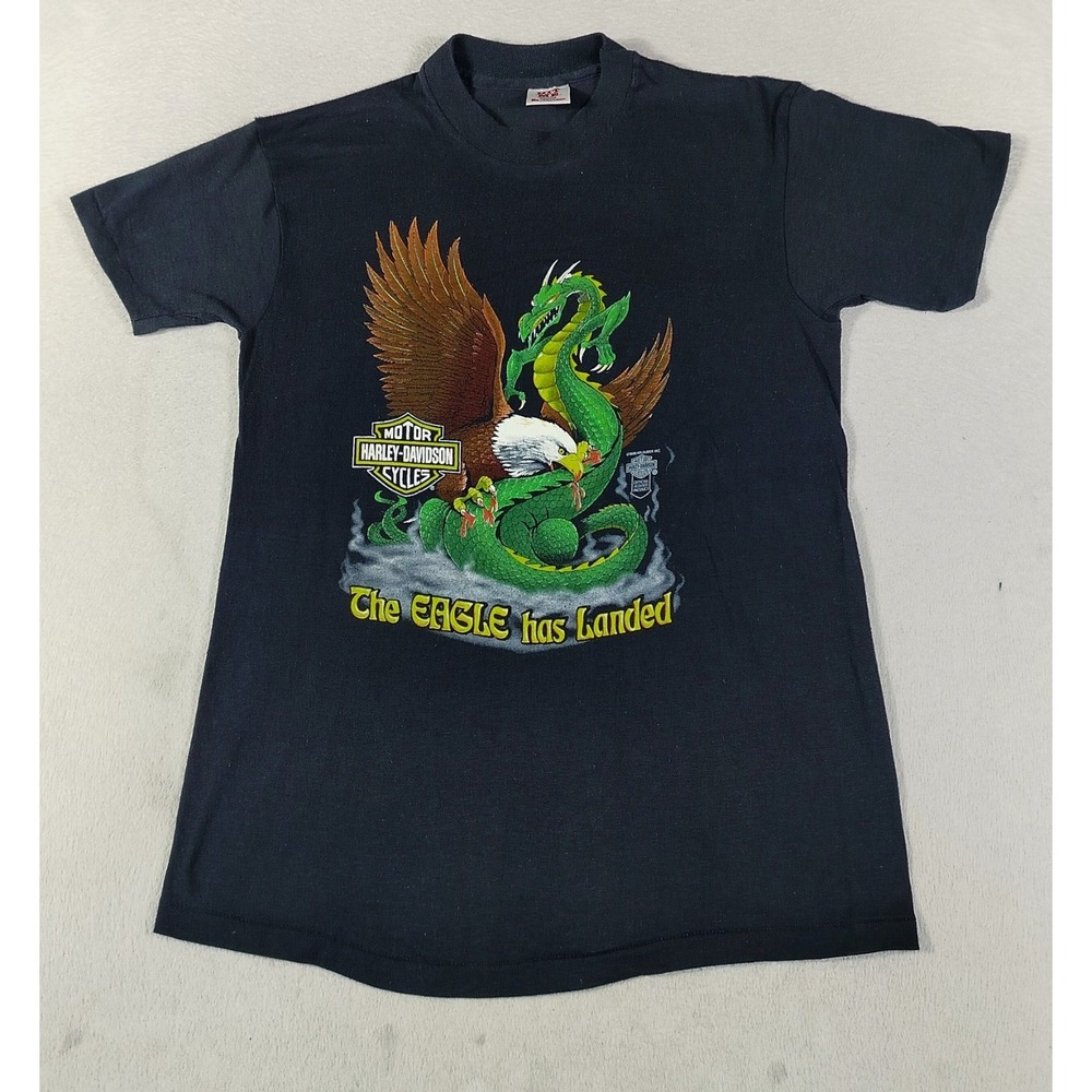 Vintage 1986 Harley Davidson Holoubek Eagle Dragon T Shirt M Black Brownes Texas